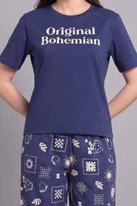 Zivame Knit Cotton Loungewear Set - Navy Peony — thumbnail 4